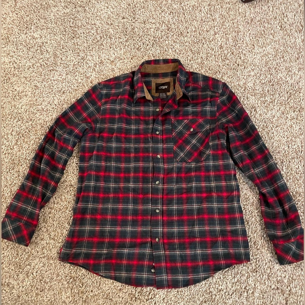 CQR Men's Red & GreenCotton Christmas Flannel Shirt Sz. Large